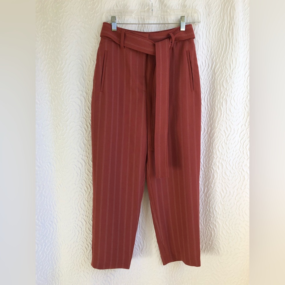 Aritzia Wilfred Red Tie-Front Pant Pinstripe High-waisted Dress Trouser Pant
